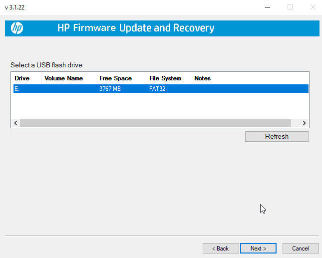 HP BIOS wizard - select usb drive