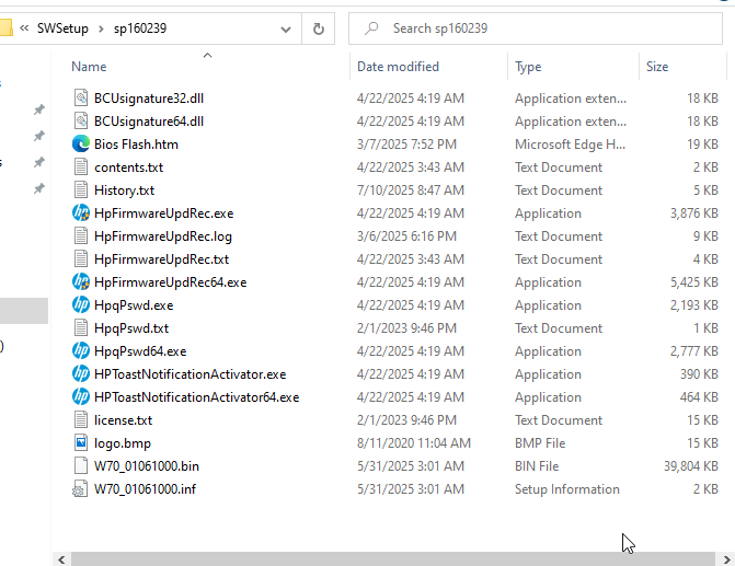 HP BIOS extracted folder